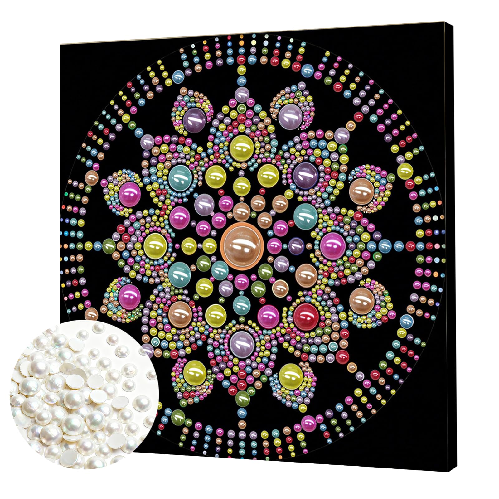DIY Pearl Painting Kit with Wooden Frame,3D Plastic Pearl Gemstone Ocean Art Craft for Adults Beginners,Diamond Art Kits for Adults,Home Wall Decor Ready Gift for Women(Color Bloom Mandala)(25*25cm)