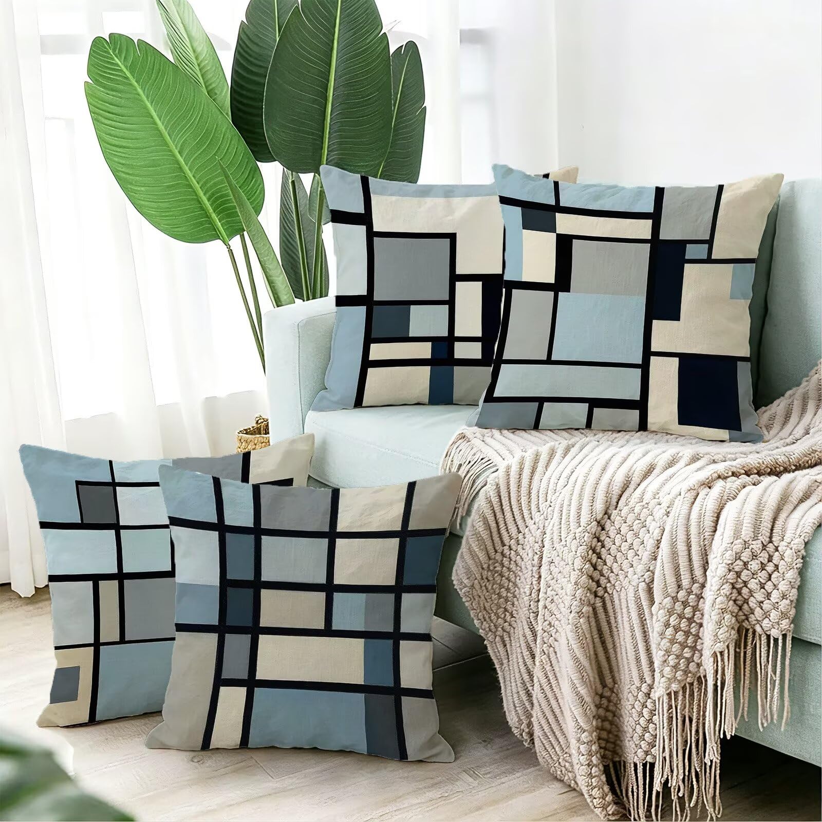 Blu Federe Cuscini Divano 50x50cm, Cuscini da Esterno Set de 4, Cod-27