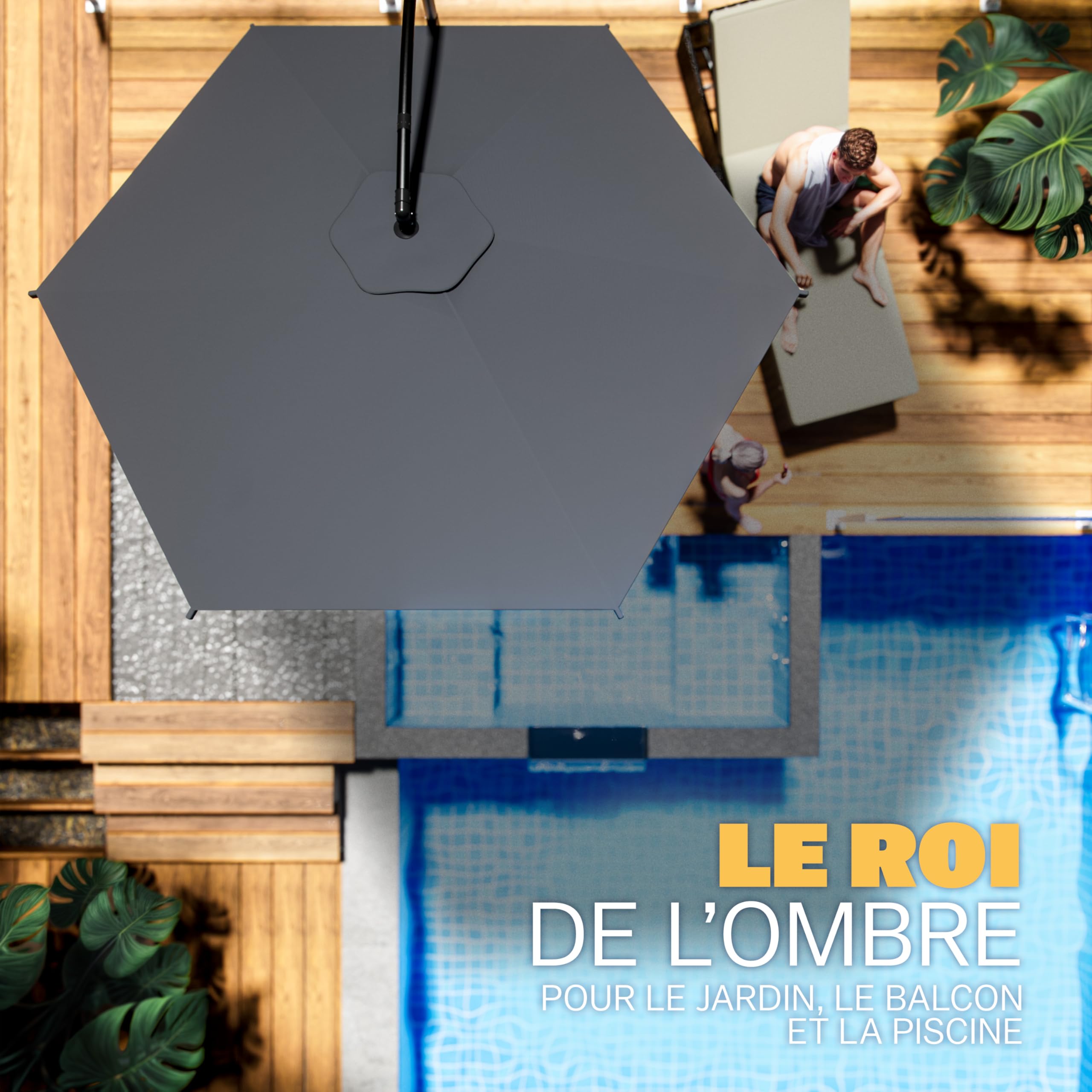 Kingsleeve® Parasol de jardin extérieur en alu Parasol déporté inclinable anthracite Ø330cm avec manivelle Protection UV 80+