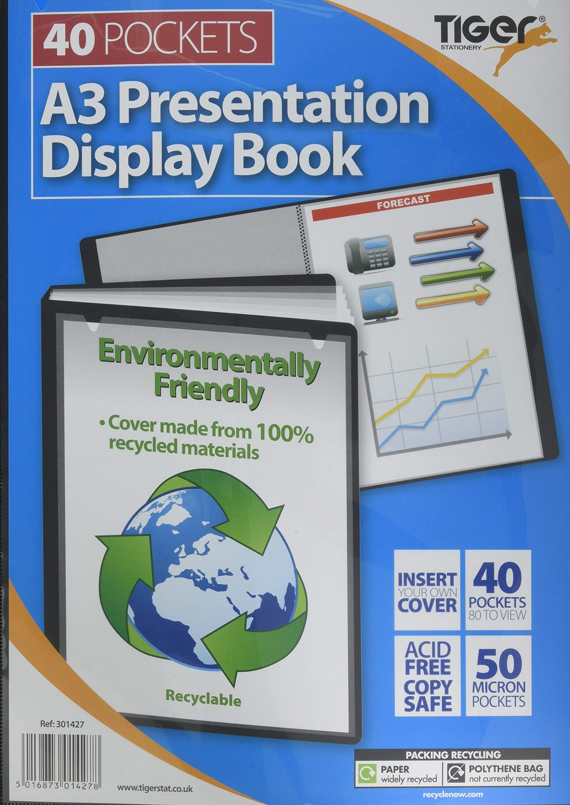 TigerA3 black display book 40 pocket presentation folio
