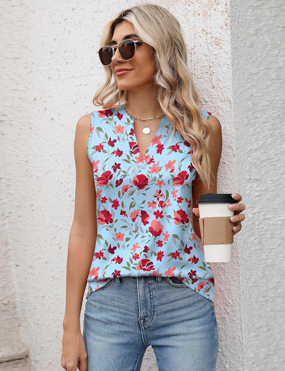 Romanstii Sleeveless Shirts for Women Casual Summer V Neck Tank Tops Dressy Blouses Tunic - Image 3