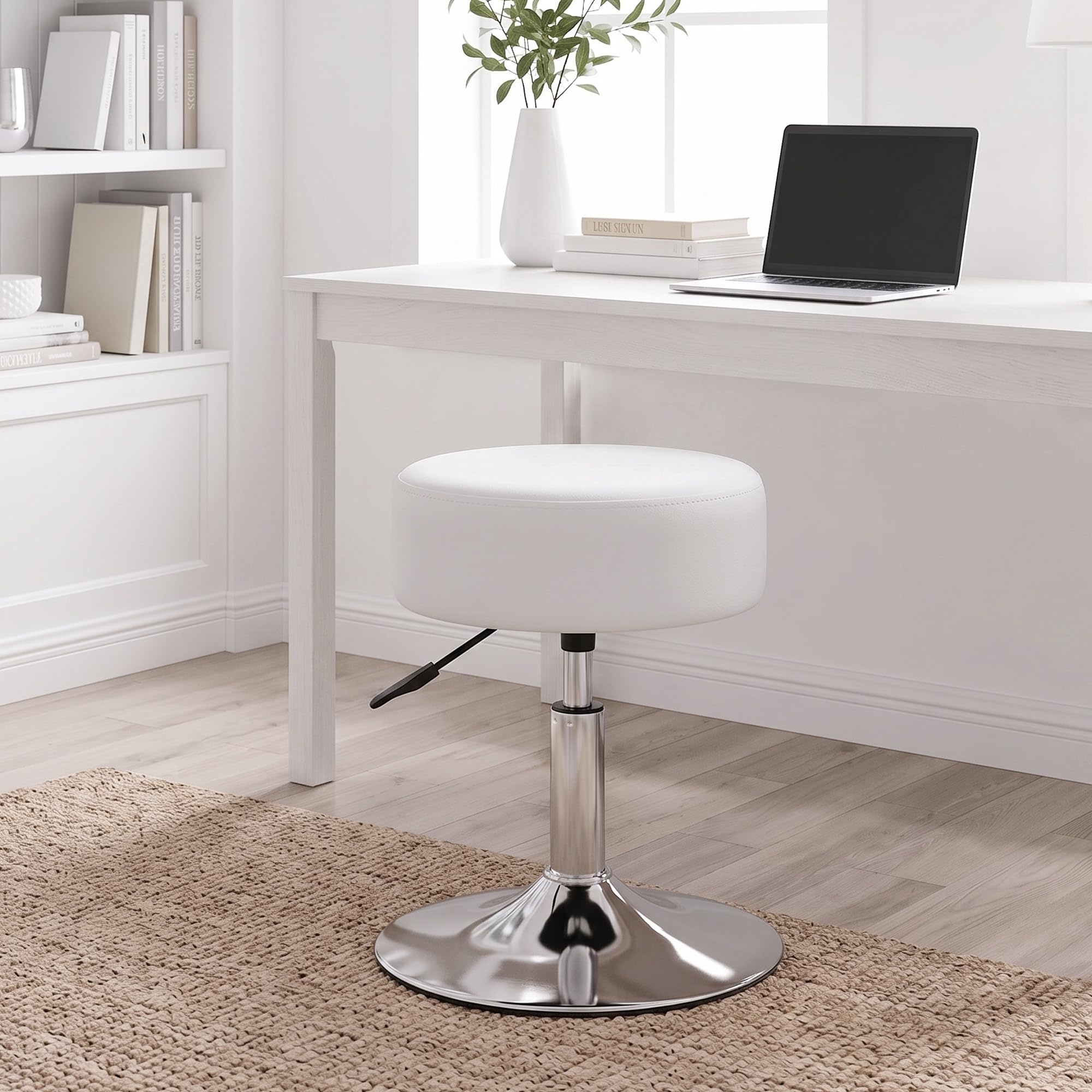 Duhome Taburete Tocador Maquillaje Altura Regulable, Silla Tocador Terciopelo, Taburete Bar Giratorio, Taburete de Peluquería, Dormitorio, Escritorio, Cocina (Blanco)