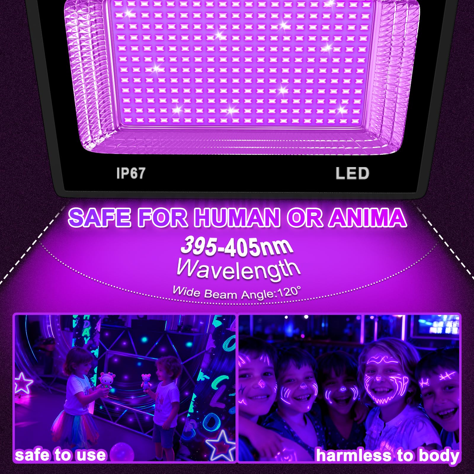 100W Black Light, UV Lamp, Black Light, IP67 Waterproof, for Halloween Decoration, Christmas Decoration, Hardened UV Resin, Neon Party (2 Pieces)