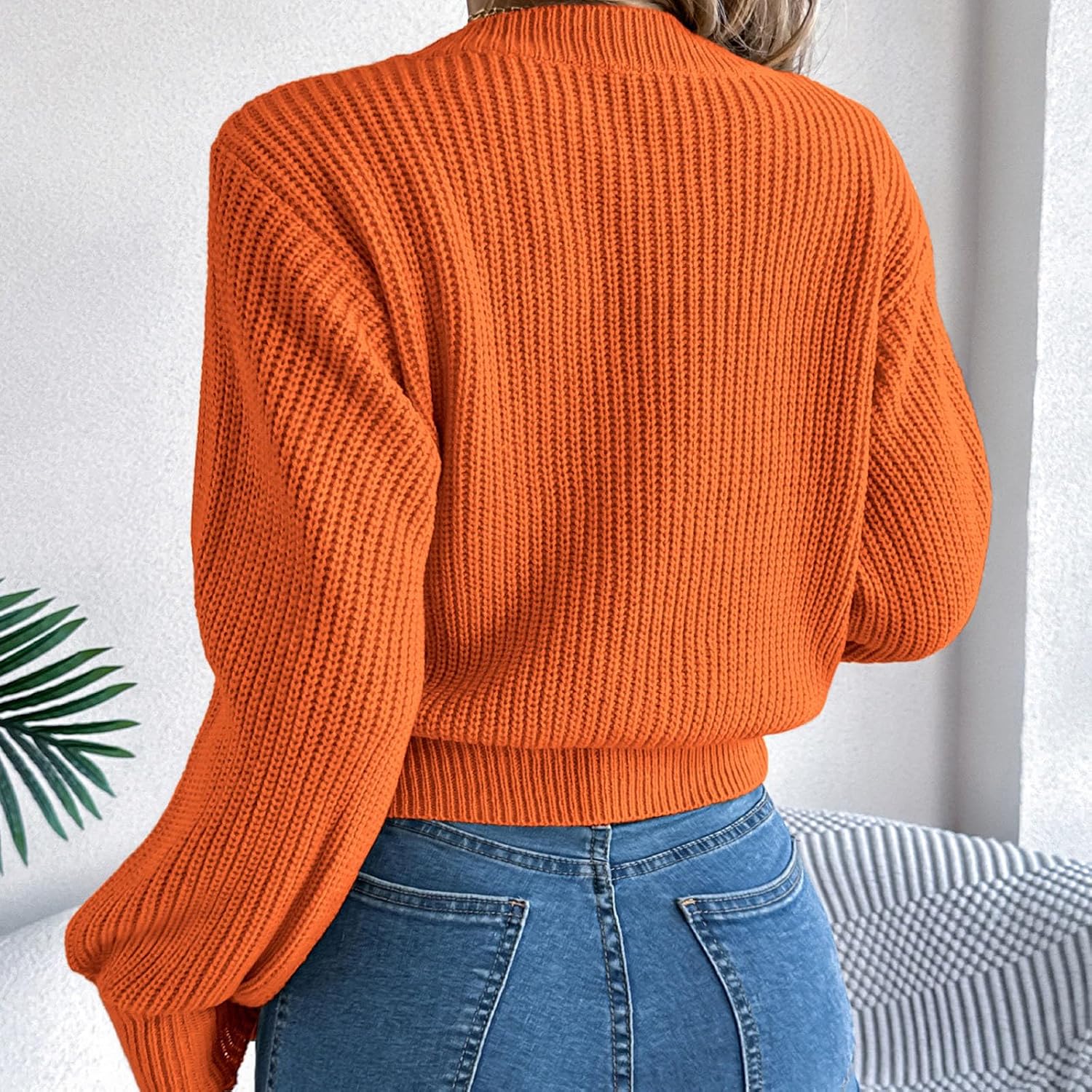 Womens Cropped Sweaters Dressy Casual Fashion Crewneck Long Sleeve Cable Knit Pullover Tops Fall Clothes Outfits