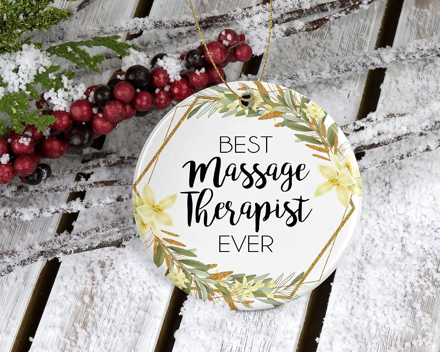 Massage Therapist Christmas Ornament - Gift for Massage Therapist - World's Best Massage Therapist - Best Massage Therapist Ever Printed on Both Sides, White image 2