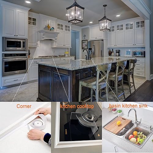 Miniatura 5 de Cinta de calafateo blanca para baño y cocina, cinta de calafateo para calafateo de baño, tira de calafateo blanca autoadhesiva blanca, envolvente