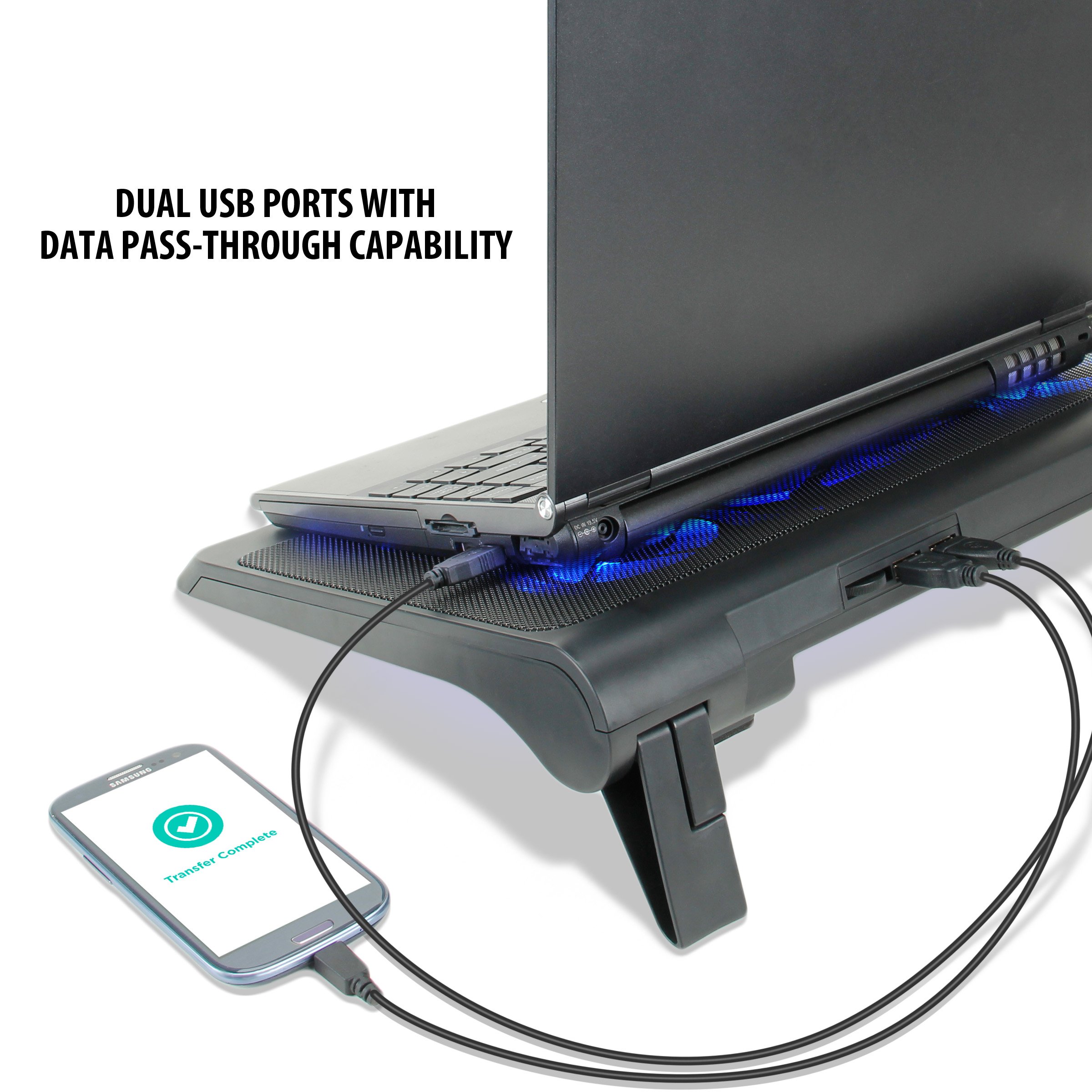 Enhance Support Refroidisseur PC Portable, Plaque de Refroidissement de 5 Ventilateurs avec LED Bleues et 2 Ports USB - Compatible avec Support Ordinateur Portable et Notebook - Dim: 40 x 32.4 cm