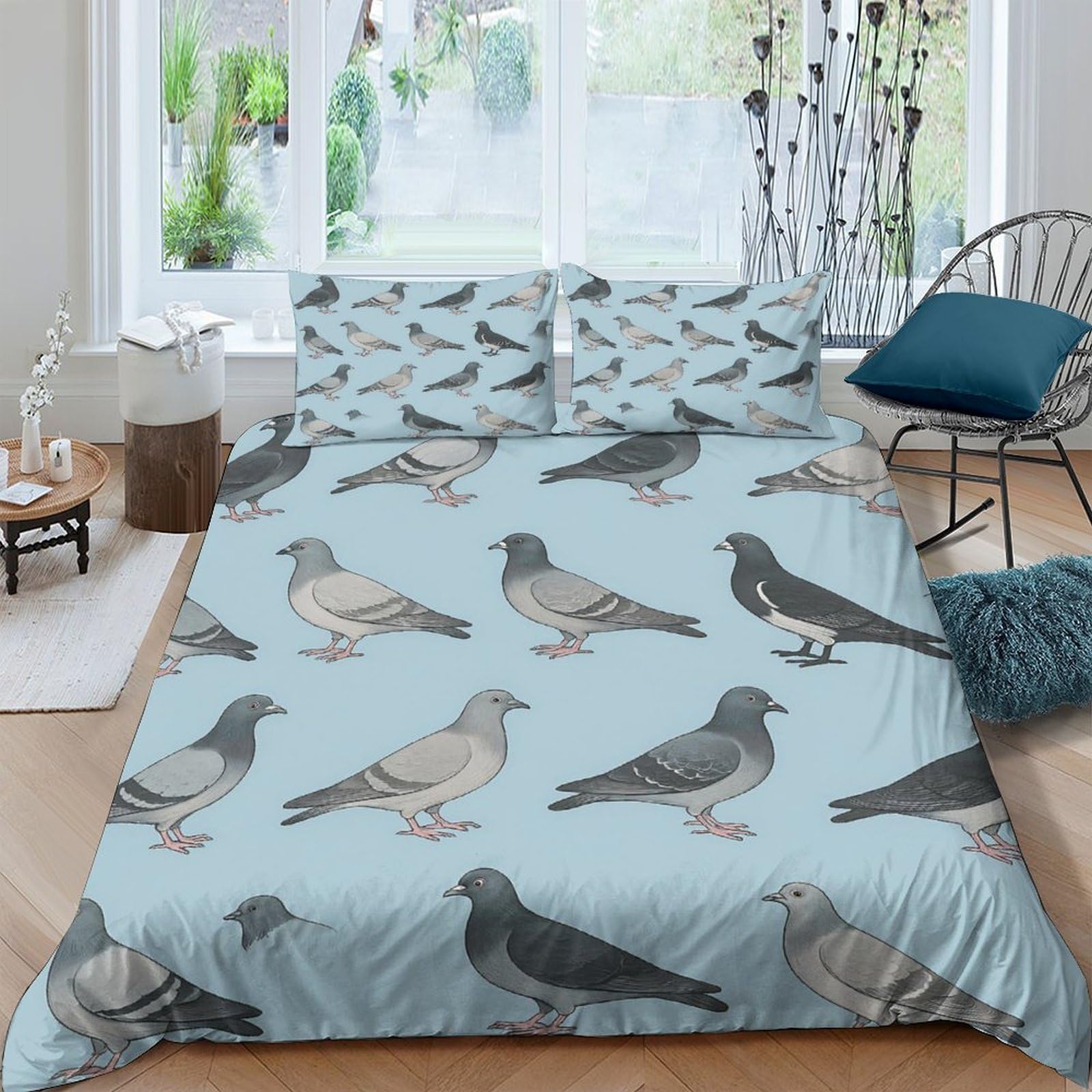 Ctjqhvkz Style-6 3D Printed Pigeon Pattern Fitted Sheet Microfiber Soft Breathable Bird Illustration Mattress Cover For Bedroom Dorm Decor Single（135X200cm）