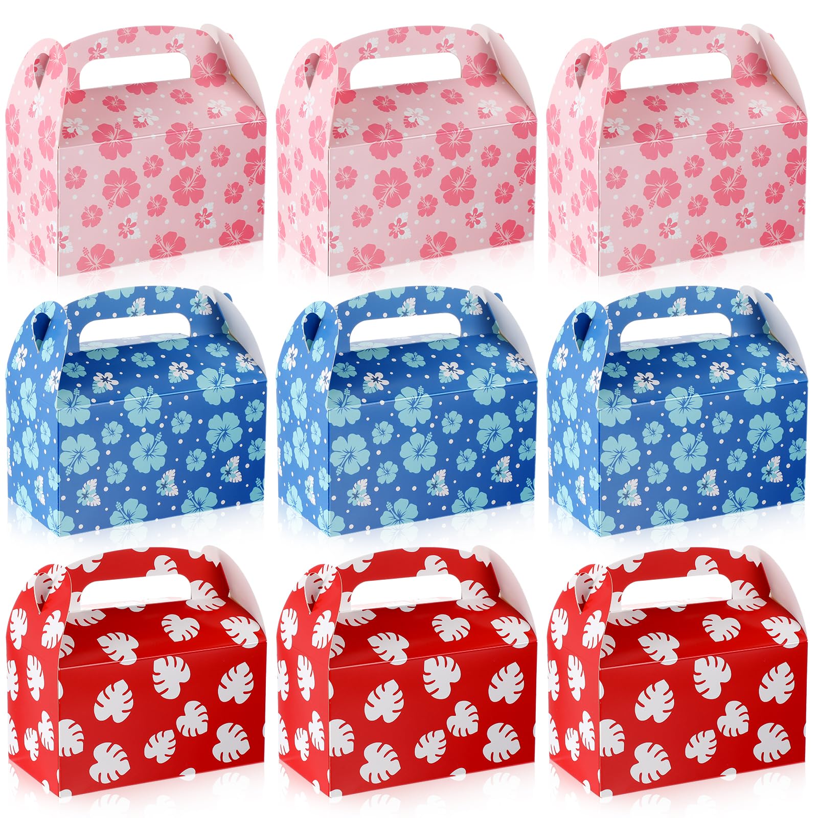 Marspark 24 Pack Hawaiian Themed Cartoon Birthday Party Supplies, Paper Gift Boxes, Cartoon Candy Boxes for Birthday Party Decorations(Flower Pattern)