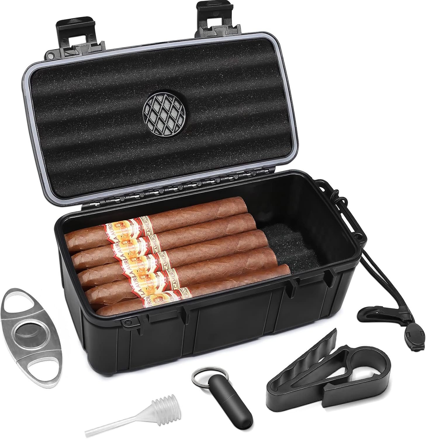 Flauno Travel Cigar Humidor Portable Cigar Case kit with