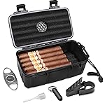 Flauno Travel Cigar Humidor - Portable Cigar Case kit with Cigar Cutter, Cigar Punch, Cigar Holder, Humidifier & Dropper, Waterproof, Crushproof, Airtight (Holds up to 15 Cigars)