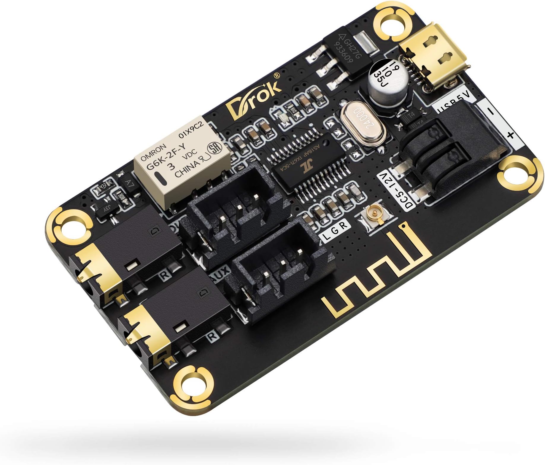 DROK Blue~Tooth Board, 12V Audio Receiver Blue~Tooth Module DC 5V-12V Portable Wire~Less Electronics Stereo Music Receive Circuit Chip with Micro USB Port for Headphone Speaker Home Sound System DIY