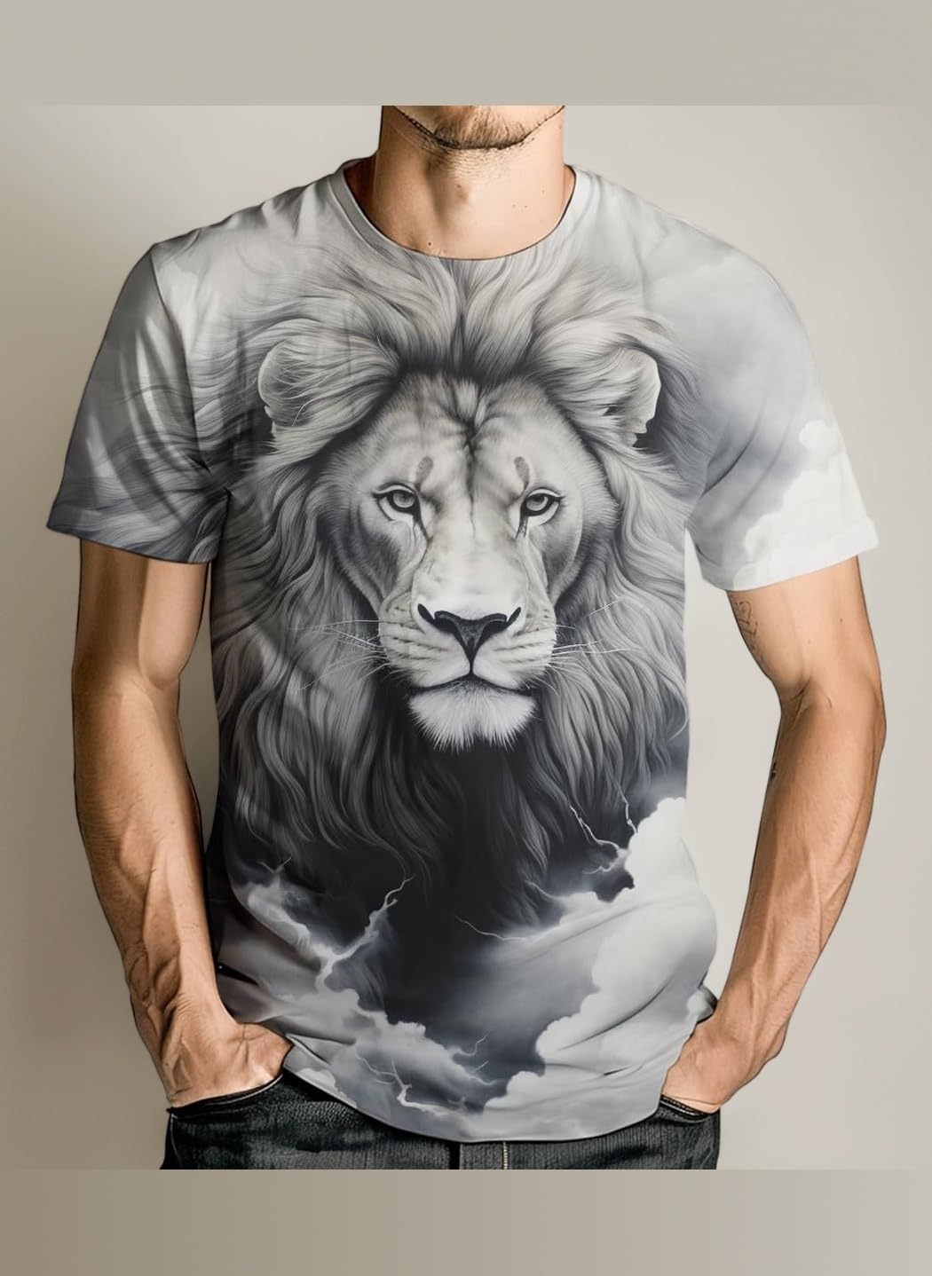 Mens Animal Lion 3D Printed T-Shirt Casual Short Sleeve Tee Shirt