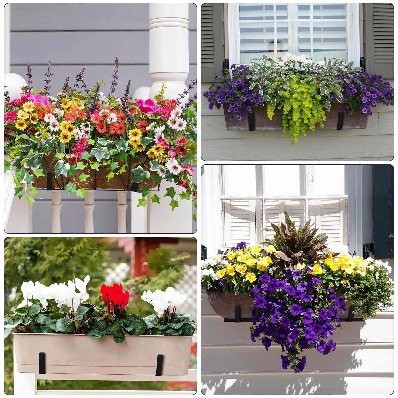 Baluue Blumenkastenhalterungen für Fenster, verstellbare Blumenkastenhalterungen für Geländer, robuster schwarzer Stahl, für den Außenbereich, hängender Pflanzkasten für Zaun, Pergola, Terrasse,