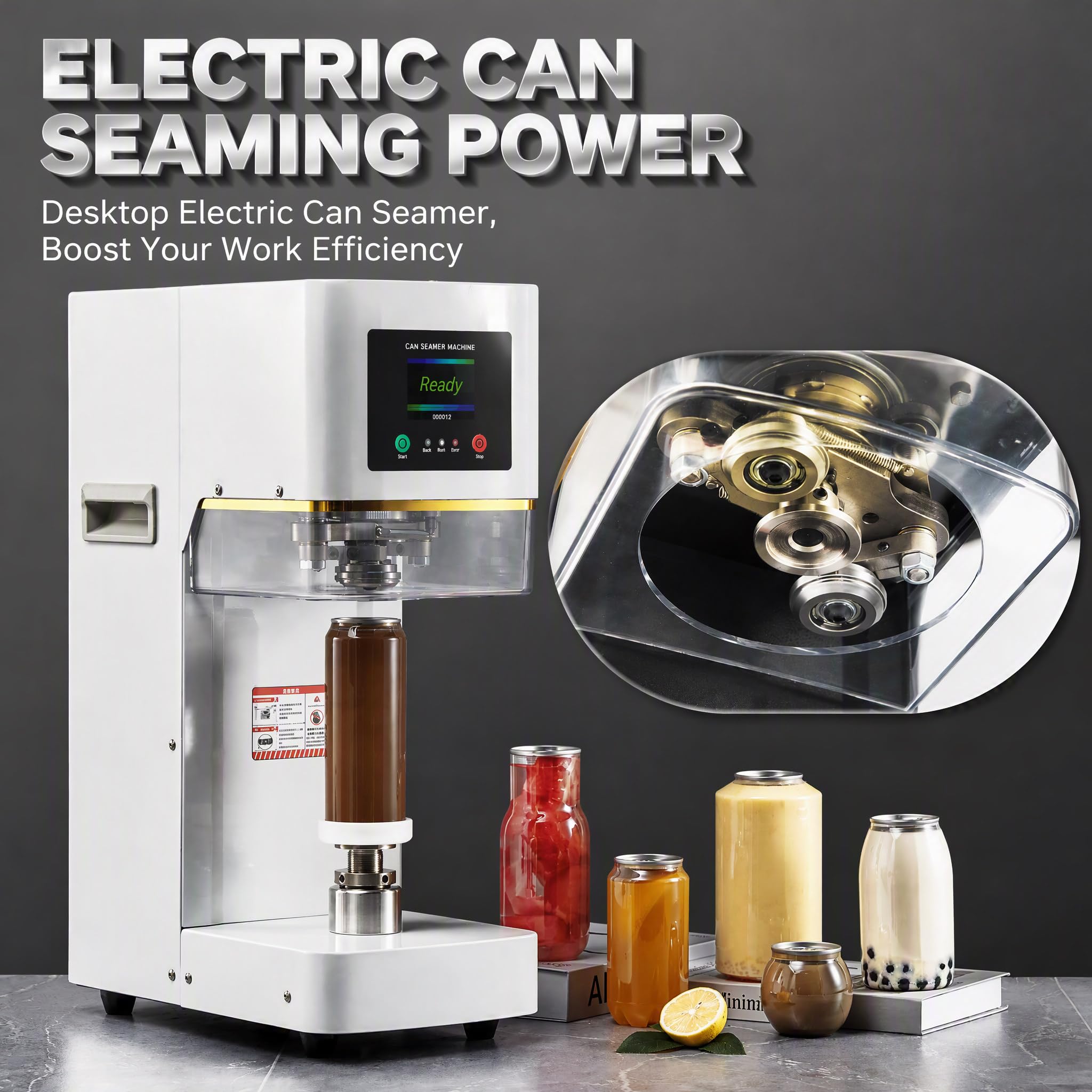 Sigillatrice Elettrica Commerciale in Acciaio Inox da Tavolo Attrezzatura Saldatura Rapida Antigoccia per Lattine Soda Birra Bevande Vetro PET - Negozi Tè al Latte Bar Ristoranti