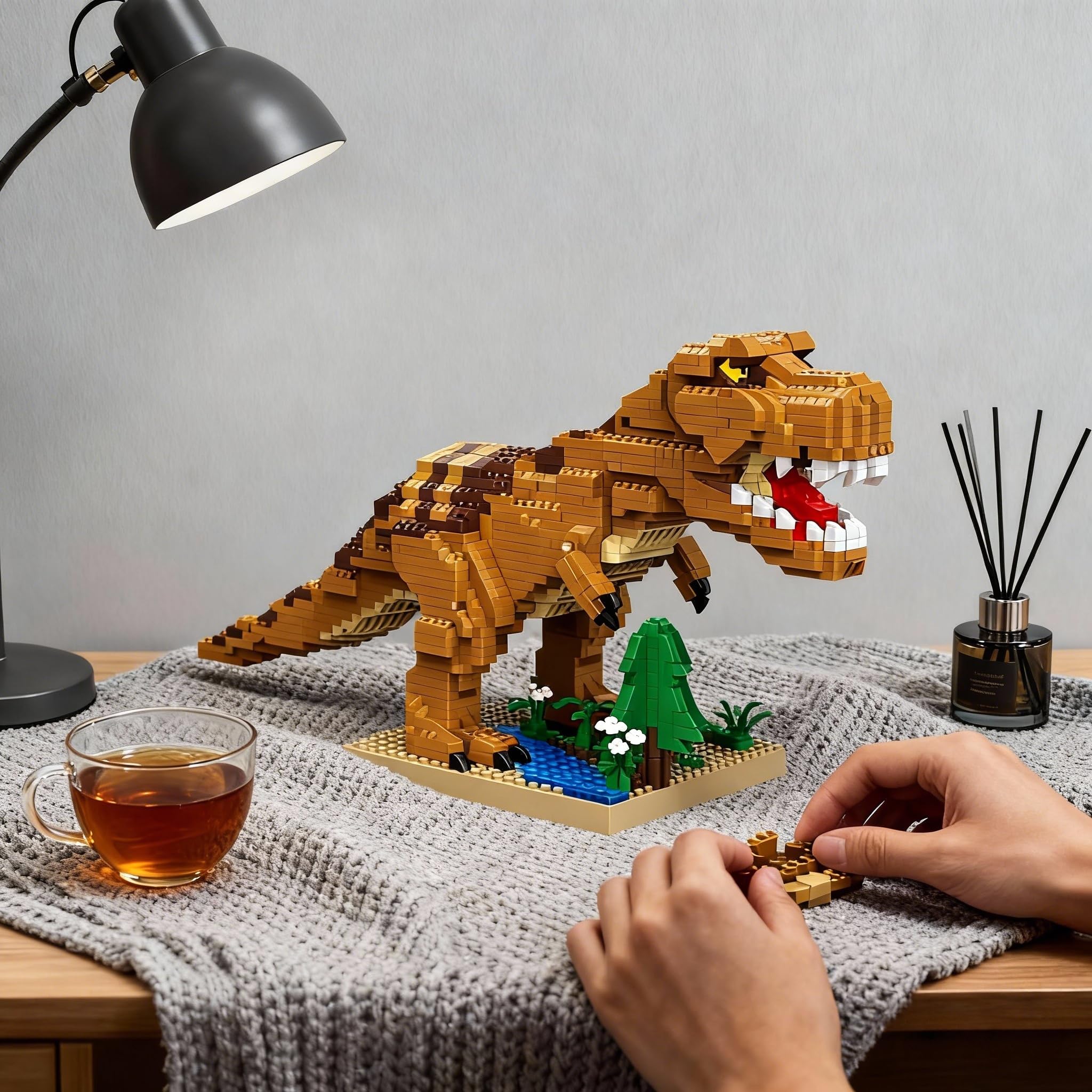 Jurassic Yellow T-Rex Micro Set di mattoncini da costruzione – 2500 pezzi, modello di dinosauro tematico della giungla da 35,6 cm, giocattolo antistress per adulti, decorazione