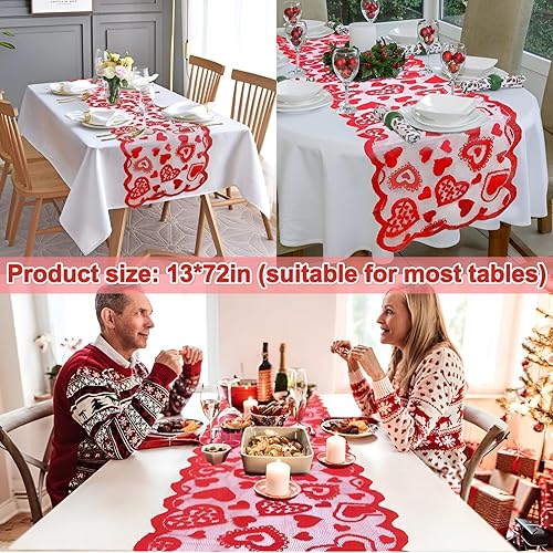 Miniatura 4 de JOYFISCO Camino de mesa para decoración del día de San Valentín, camino de mesa de encaje con corazón rojo para bodas, decoraciones de San Valentín,