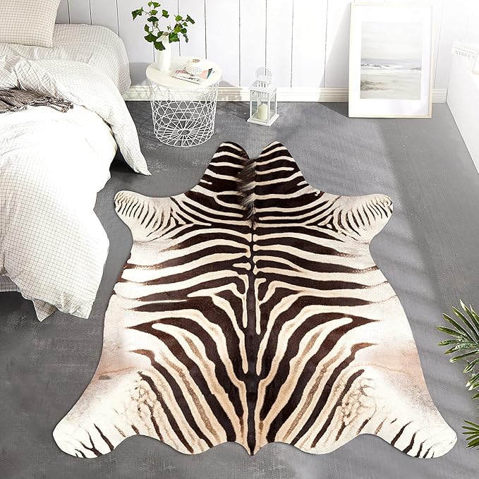 jinchan Zebra Print Area Rug Faux Skin Cowhide Animal