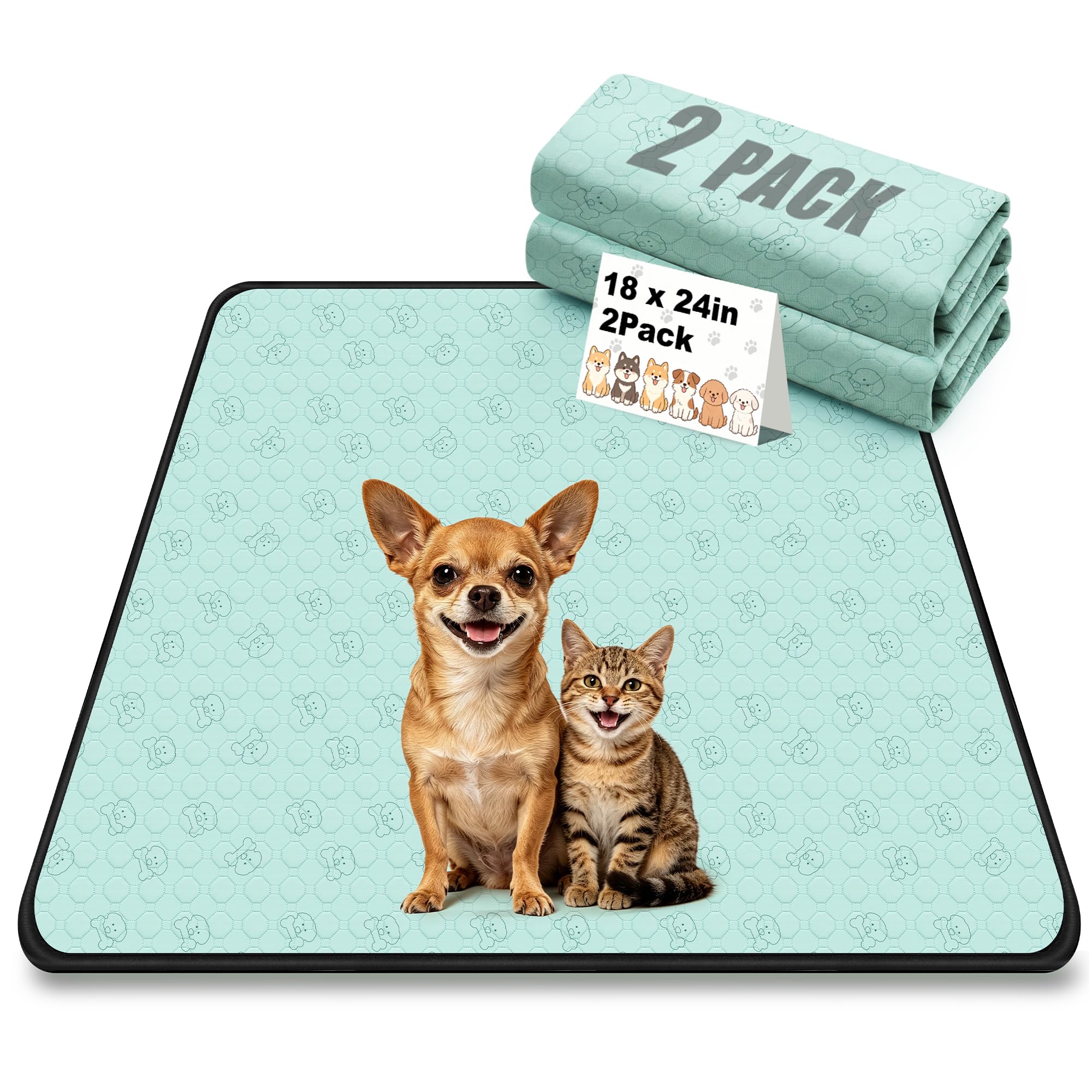 Zlune Green 2 Pack Washable Pee Pads For Dogs, Reusable Training Puppy Pads Absorbency Non-Slip & Leak-Proof For Pet Whelping Box Playpen Crate Sofa Bed Floors (45Cm × 60Cm ,)