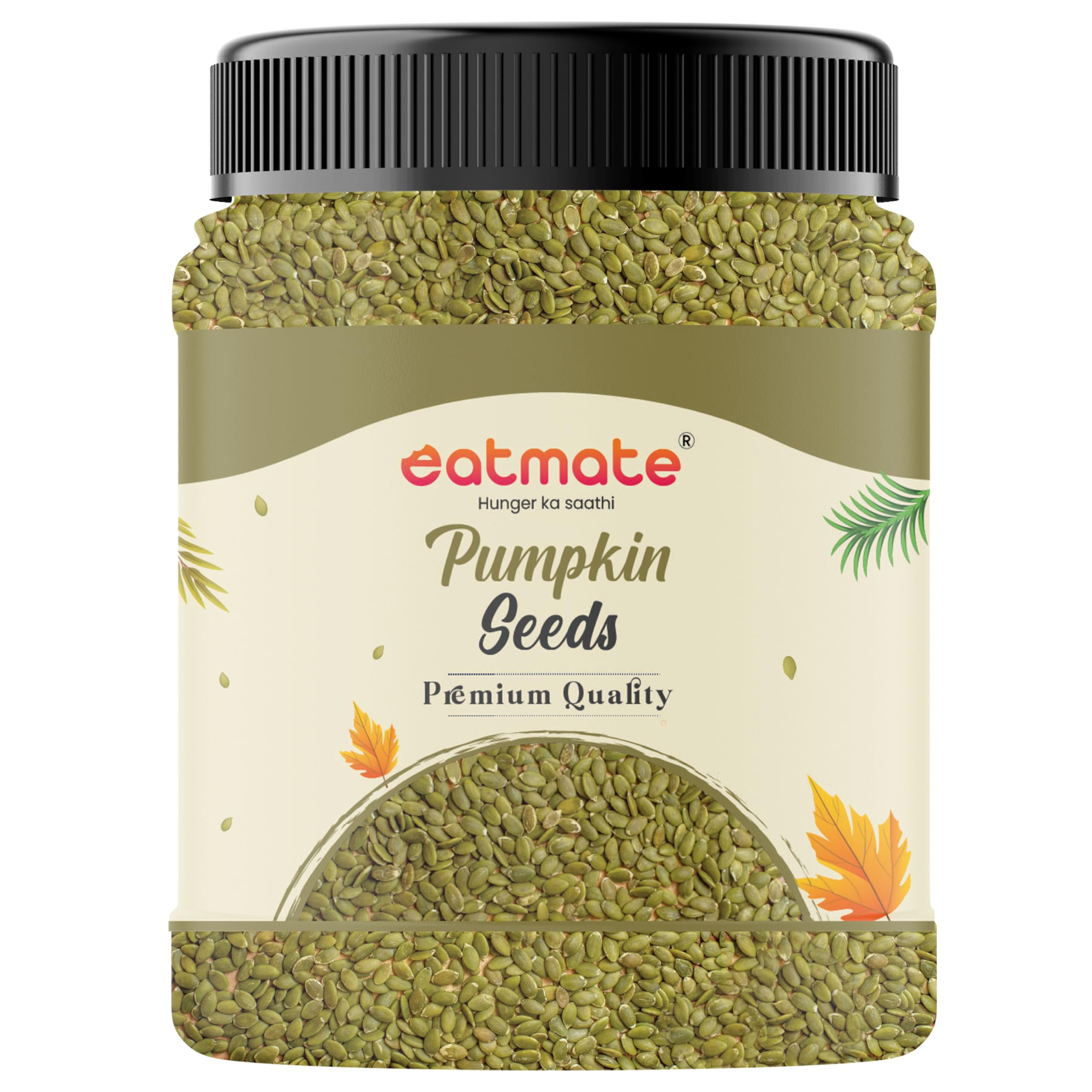 Eatmate Pumpkin Seeds 250g - AAA Grade Seeds for Eating Rich in Protein, Dietary Fibre, Magnesium & Phosphorus, Raw & Unroasted Kaddu Beej, Source of Iron & Zinc, Handpicked Seeds, Resealable Pack