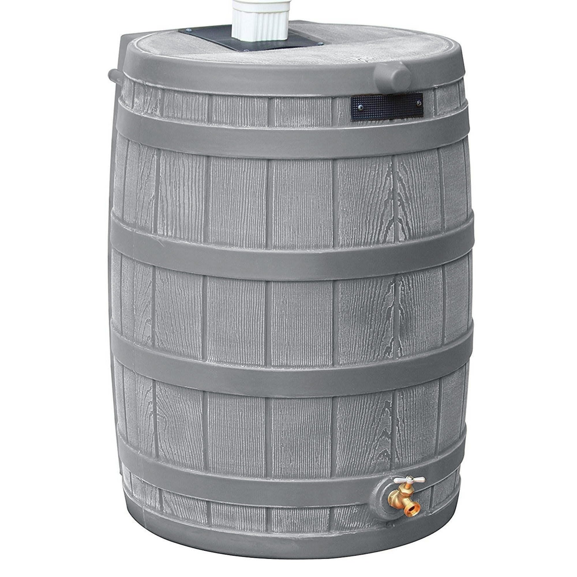 Good Ideas Rain Wizard 50 Gallon Plastic Outdoor Home Water Storage Tank Rain Barrel Collector with Brass Spigot and Flat Back Design, Gray