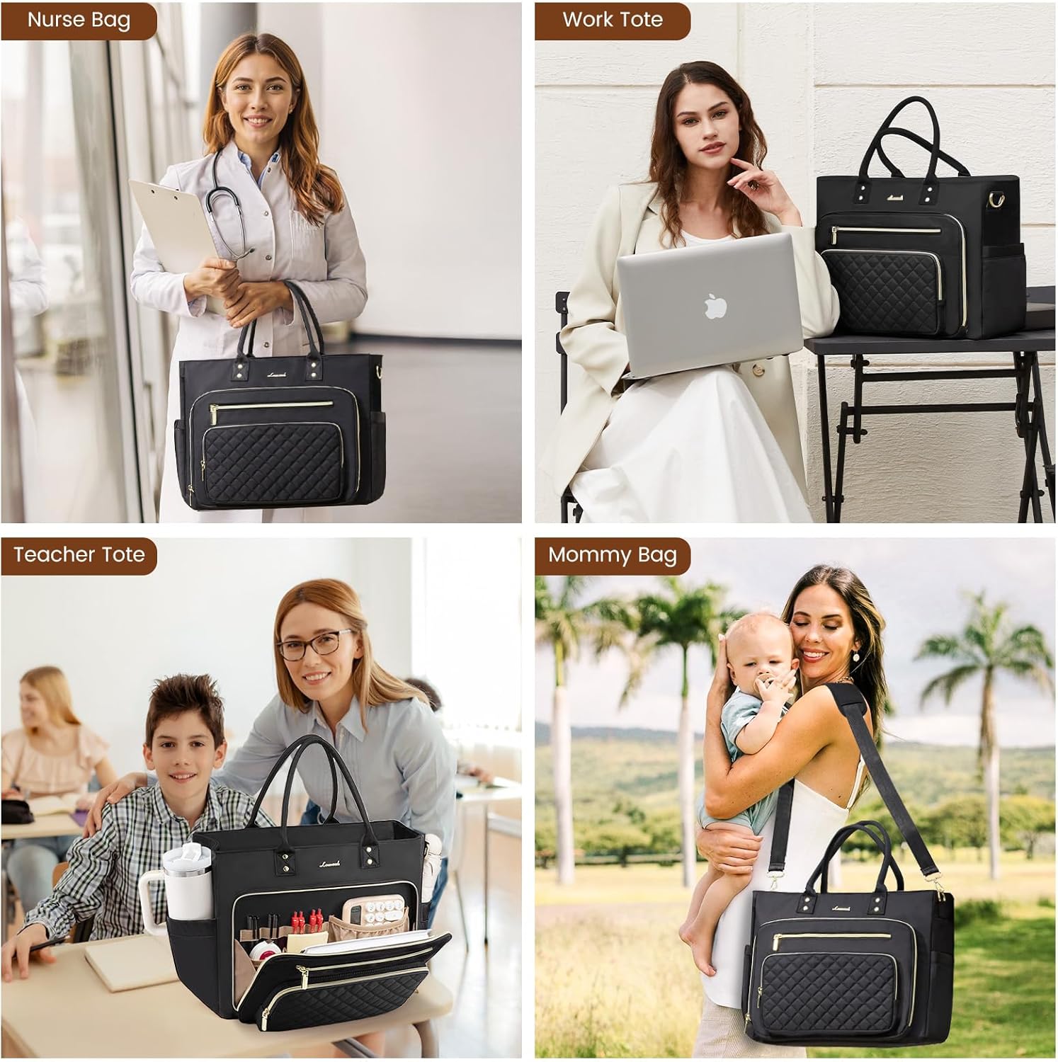 LOVEVOOK Teacher Tote Bag for Women Work, Laptop Bag Work Tote Bag Nurse Bags With Large Cup Holder, Professional Computer Briefcase Business Large Purses Handbag, Diaper Bag Mother Gift, Black - Image 2
