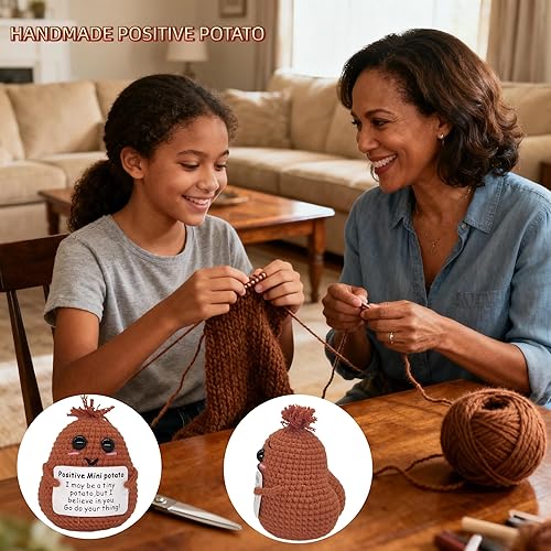 Miniatura 9 de KALAWALK Cabeza de papa divertida positiva con tarjeta Mini ganchillo tejido para apoyo emocional hecho a mano, regalo en escabeche, decoración de