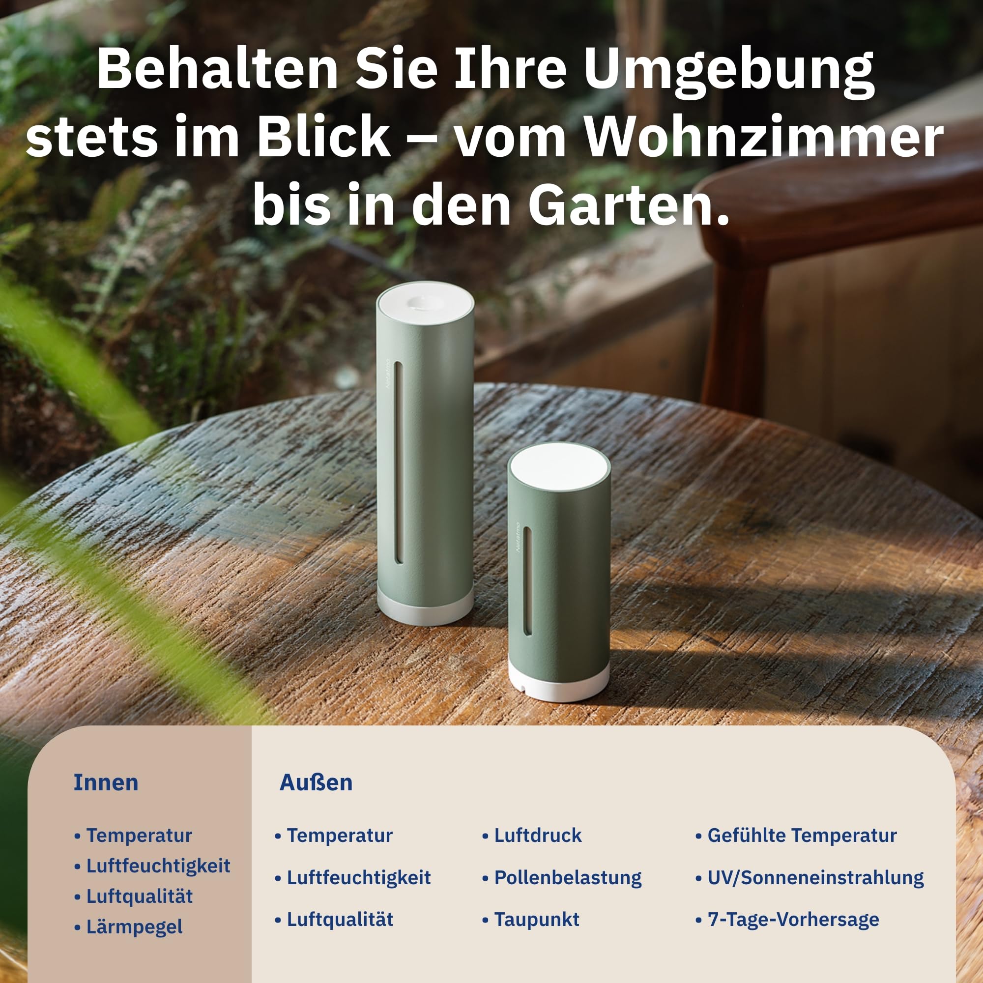 Netatmo Smarte Wetterstation ORIGINAL 2. Gen Mint – WLAN Innen & Außensensor, Temperatur, Luftfeuchtigkeit, Luftqualität, Pollenflug (Baumpollen), UV-Index, Apple, Alexa, Apple Home, Google
