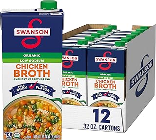 Swanson Low Sodium Organic Chicken Broth, 32 oz Carton (12 Pack)