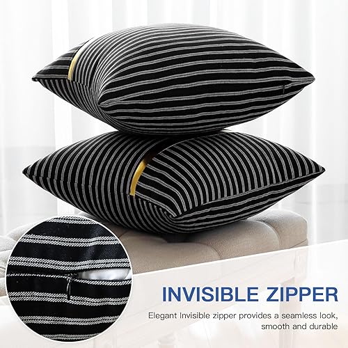 Miniatura 6 de OTOSTAR Paquete de 2 fundas de almohada decorativas de cuero dorado a rayas de 18 x 18 pulgadas, funda de cojín cuadrada negra para sofá, cama, sala
