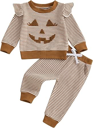 Toddler Girl Halloween Pumpkin Outfit - Crewneck Sweatshirt & Pants Set For Baby Girls