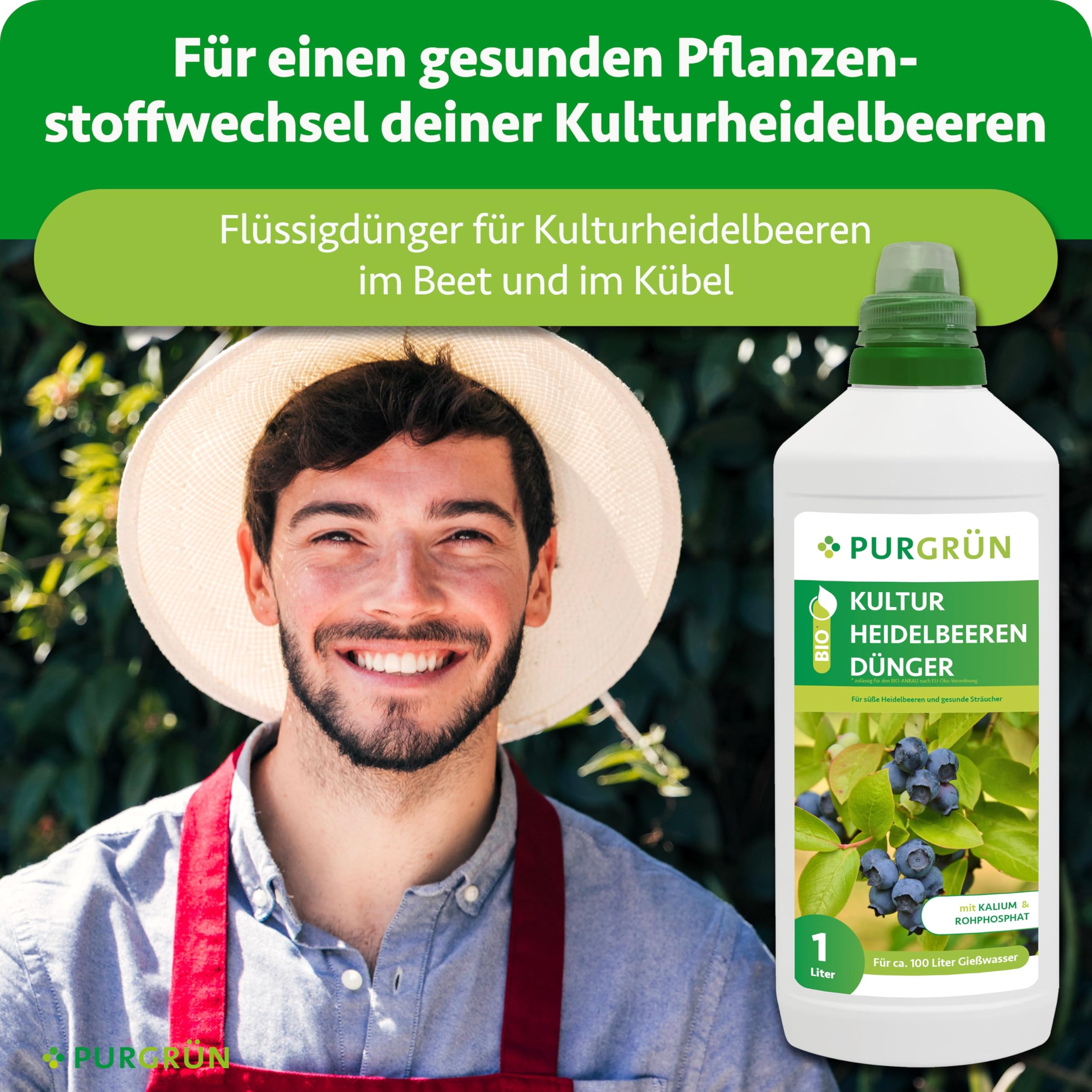 Bio-Kulturheidelbeeren-Dünger 1 Liter – Organische Rezeptur – Premium-Flüssigdünger – NPK 3+2+6 – Mit Algenextrakt & Vinasse – Für aromatische Früchte – Ohne tierische Inhaltsstoffe