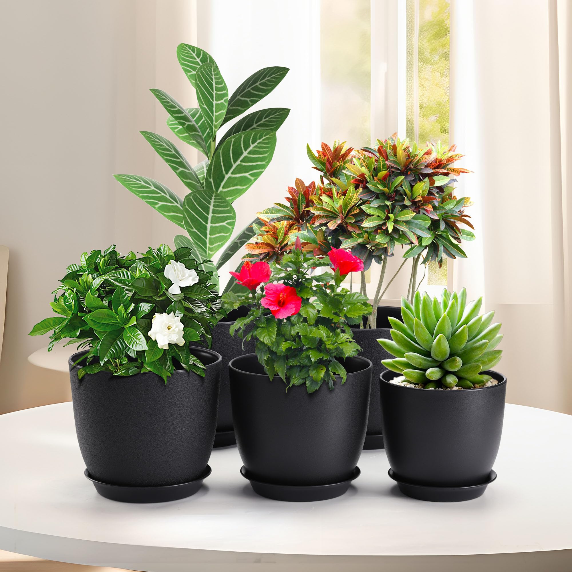 Jardinière Décorative 3 Pots De Fleurs Plastique 15cm - Anthracite - Cache-pots Intérieur/extérieur Lot 3 Pots Fleurs
