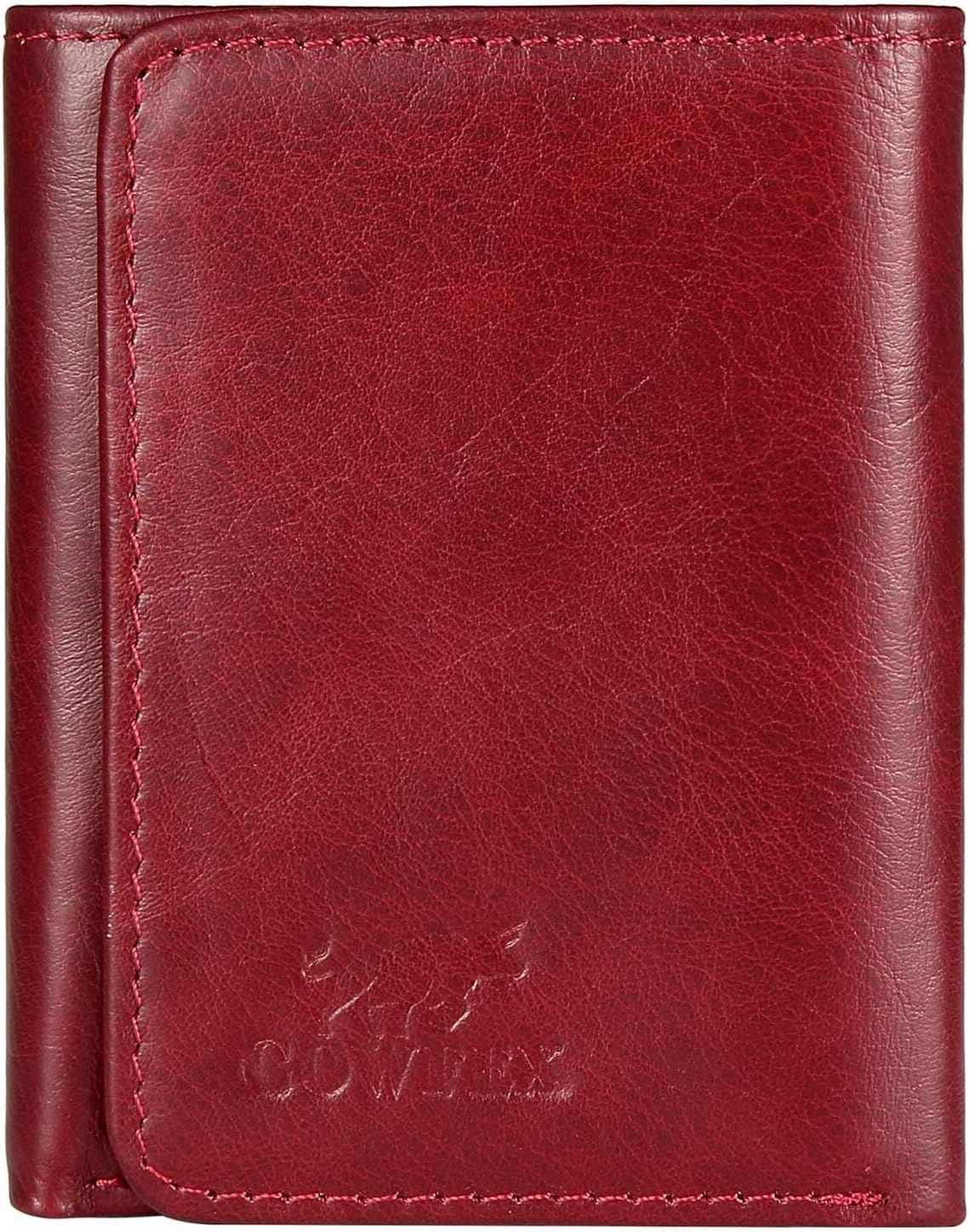Women's Wallets Tri-fold RFID Blocking Extra Capacity Flip Out Genuine Leather 2 ID COWFEX (Red)