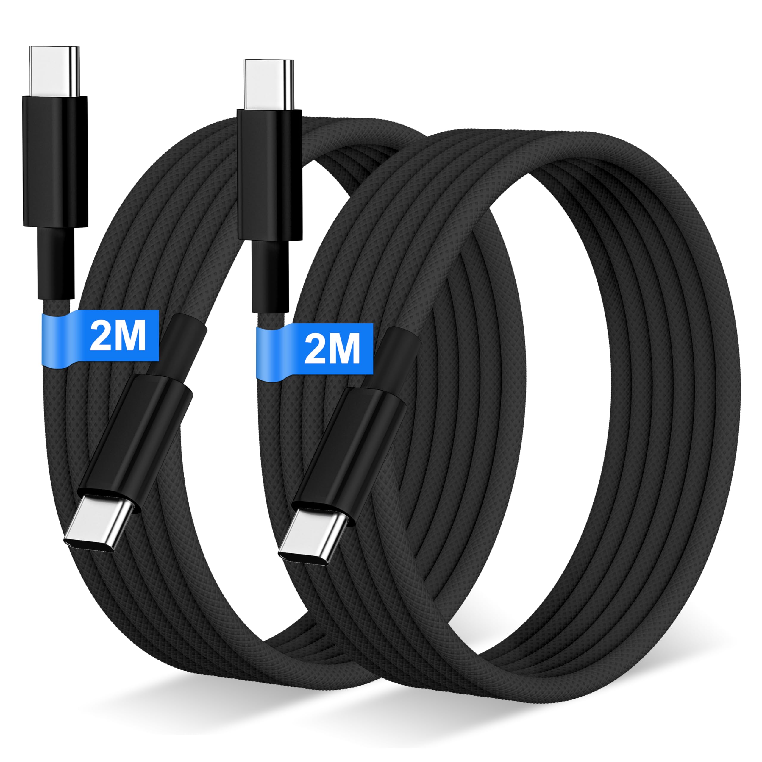 iPhone 16 17 Ladekabel 2Stück 2M, 60W Nylon USBC auf USBC Kabel, USB C auf USBC Schnellladekabel USB C Ladekabel für Apple iPhone 17/16/15/Pro/Pro Max, Samsung S26 S25 MacBook Pro/Air, Huawei(Black)