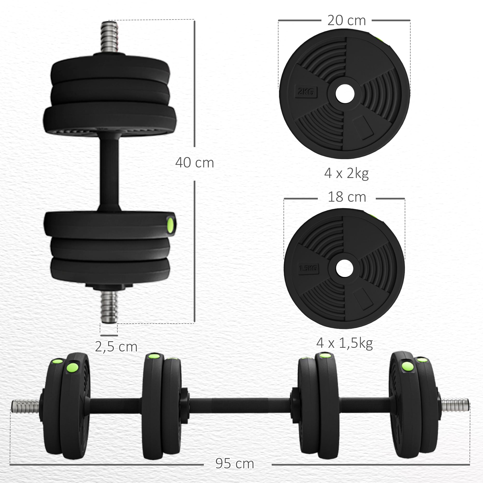 SPORTNOW Set di manubri regolabili 2 in 1, 15 kg a 30 kg, set di manubri con barra di collegamento e impugnatura antiscivolo, manubri e manubri per uomini e donne, esercizio fitness, casa palestra