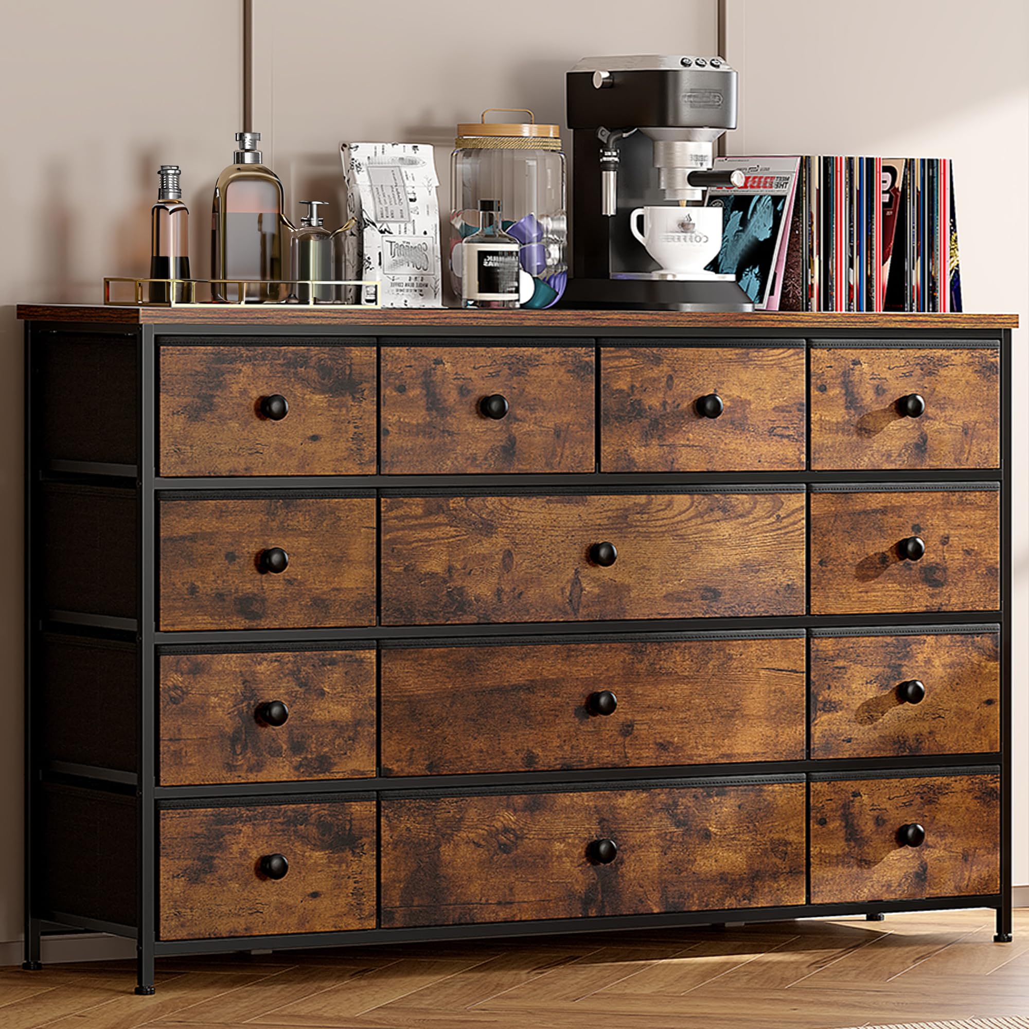 Amazon.com: EnHomee Dresser TV Stand with 13 Fabric Dresser 45 Inch TV Stand  for Bedroom Chests of Drawers for Bedroom, Entryway, Wood Top and Sturdy  Frame, Rustic Brown : Home & Kitchen