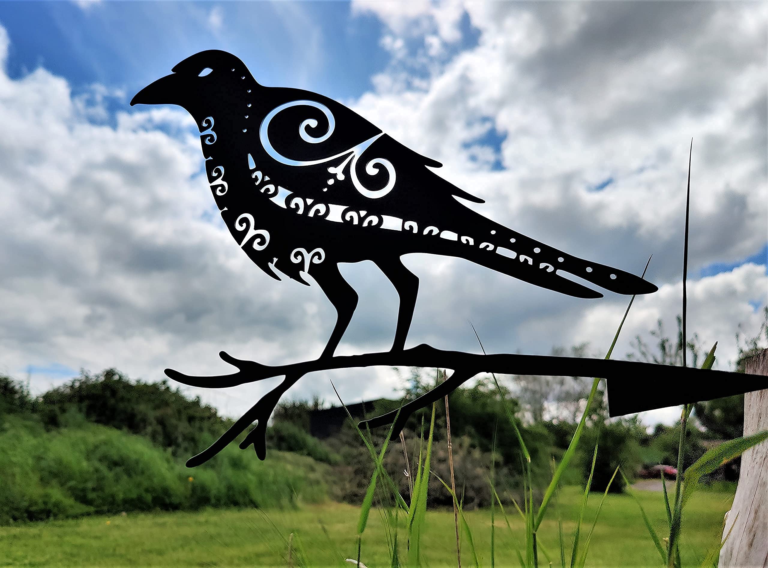 Somerset QuintessenceMetal Bird Garden Art - Odins' Raven Huginn | Pagan Decor | Viking Art | Metal Art | Garden Art | Backyard Art | Tree Art | Silhouette Art | High Grade Steel