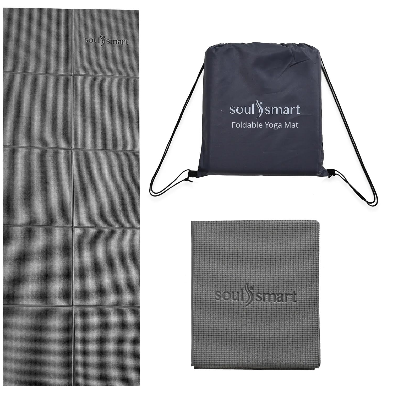 TJC Foldable Travel Yoga Mat 6MM - Non Slip Lightweight Portable Gym Fitness Training Pilates Exercise Mat - Indoor Outdoor Workout Yoga Mats for Women & Men - 188 x 63 CM - Grey