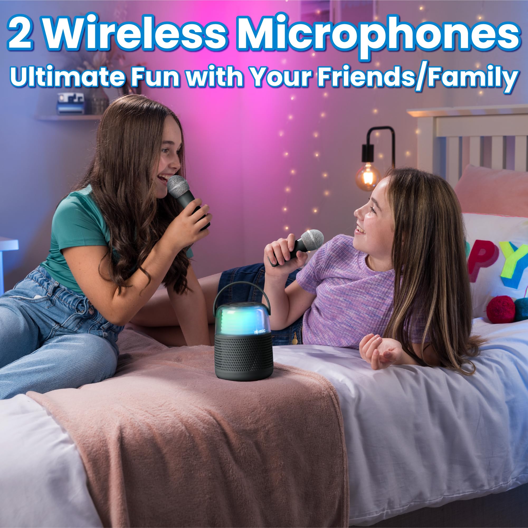 Mi-Mic Kids Bluetooth Karaoke Machine with LED Lights, Wireless Microphones - Image 3