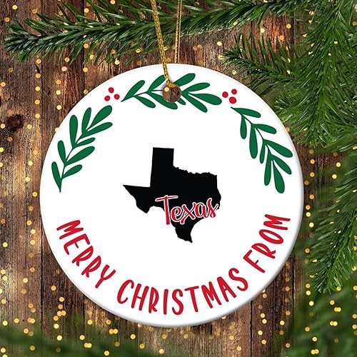 Miniatura 4 de Adornos de Navidad del estado de Texas, Feliz Navidad del estado de Texas, adorno redondo de porcelana, decoración de árbol de Navidad, regalos para