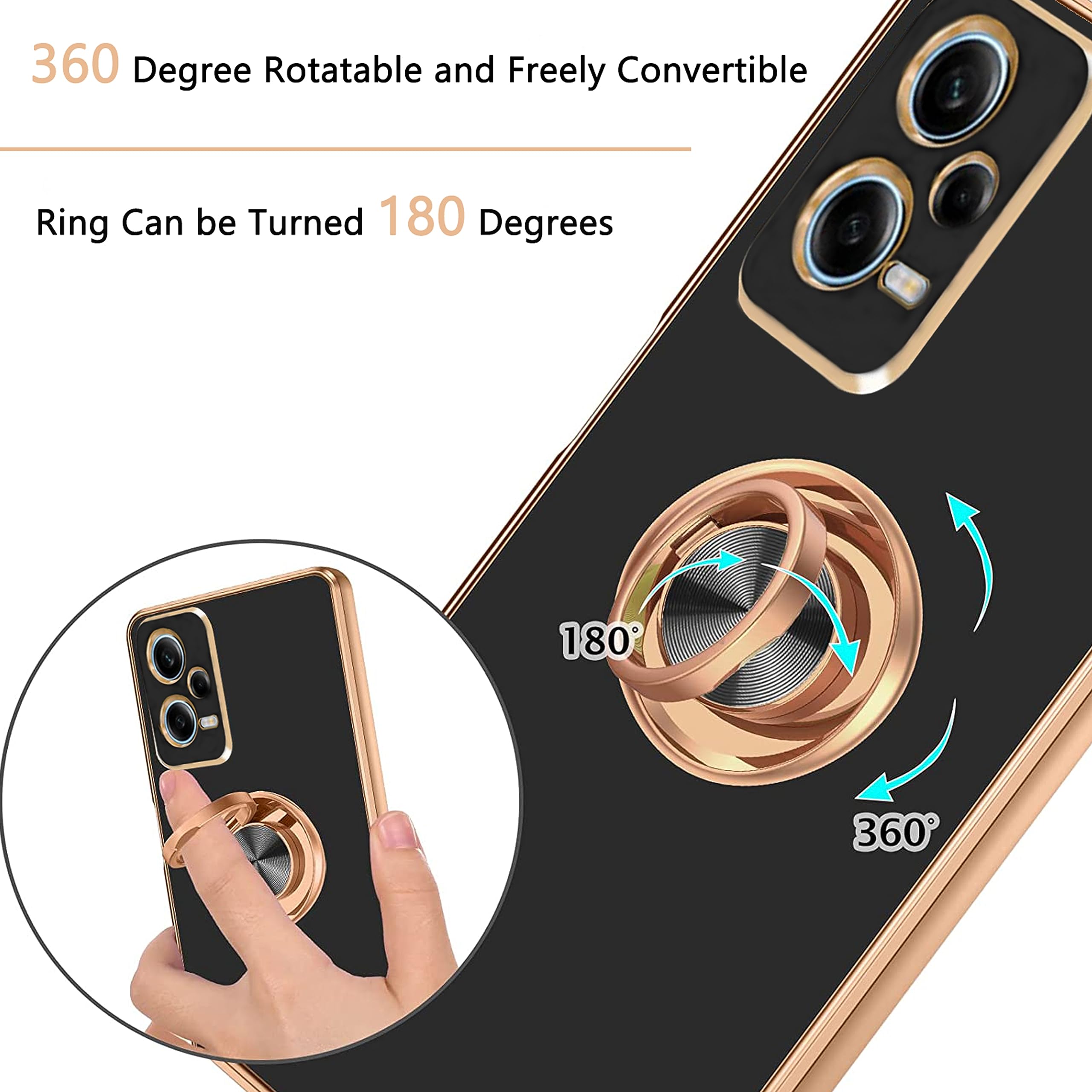 XINYEXIN Coque Pour Xiaomi Redmi Note 12 Pro 5G Avec Anneau Support Rotatif à 360 Degrés, Souple TPU Silicone Case Antichoc Housse Bague Étui Pour