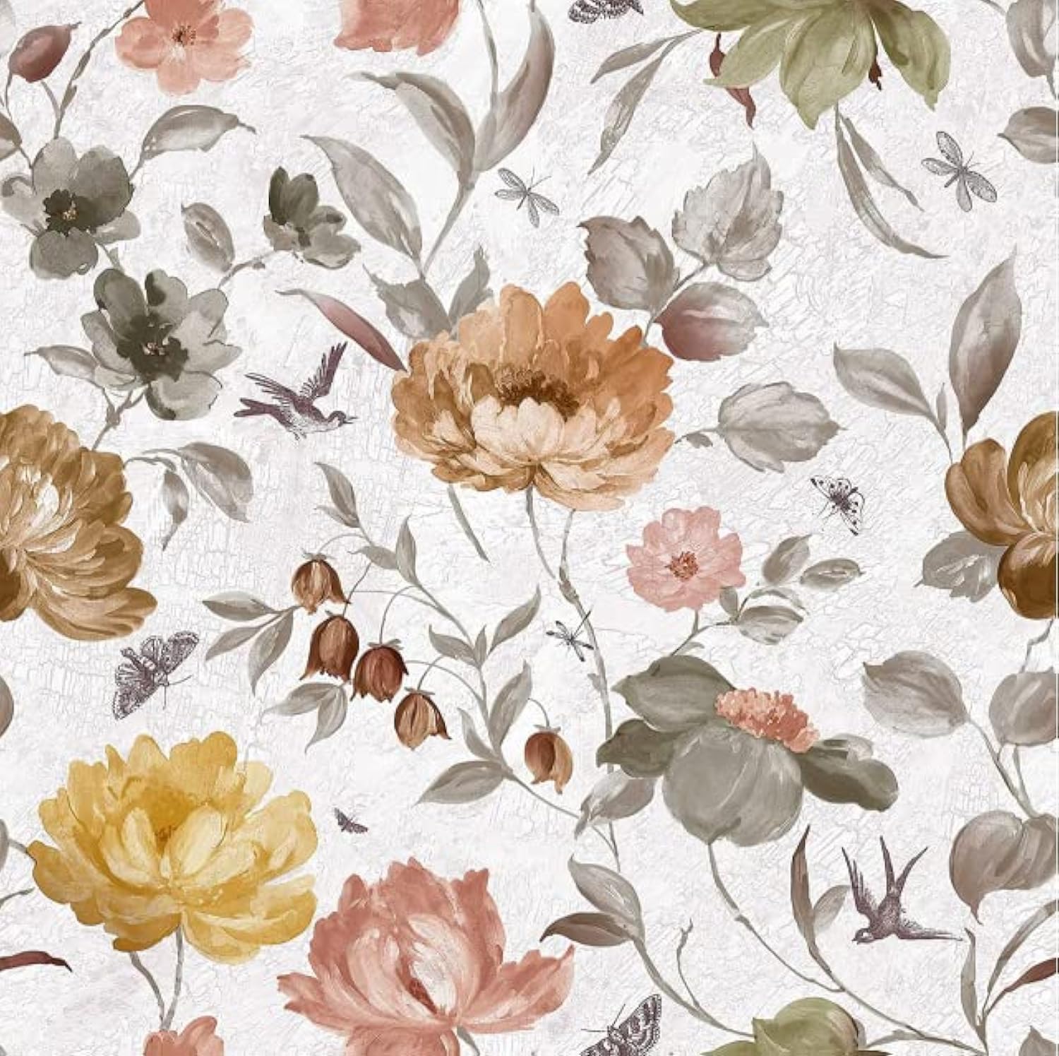 Papier peint floral imperméable et amovible en vinyle adhésif marron