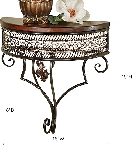 Miniatura 3 de Touch of Class Charleston Estante de pared calado ornamentado bronce Marco de metal Parte superior de madera con acabado de cereza Estante de