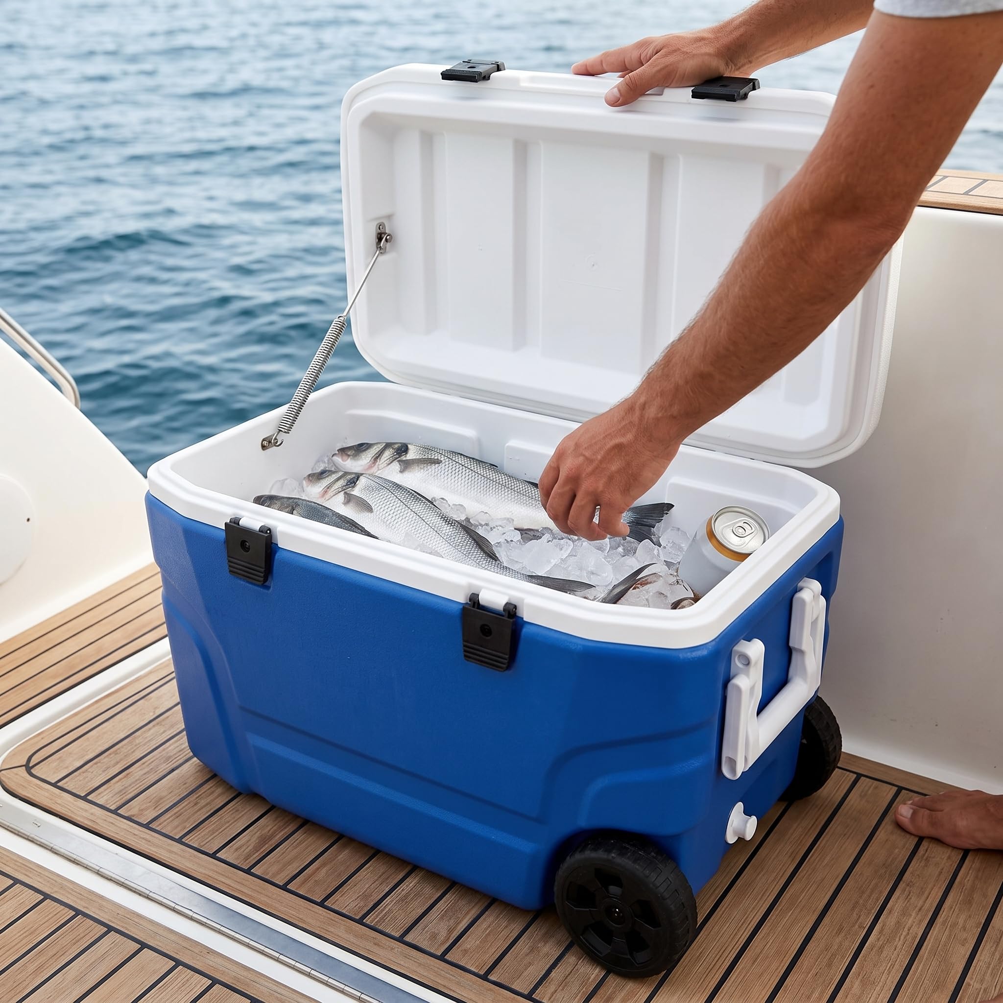Ghiacciaia Portatile 65L con Ruote, Contenitore Termico Passivo per Pesca e Campeggio