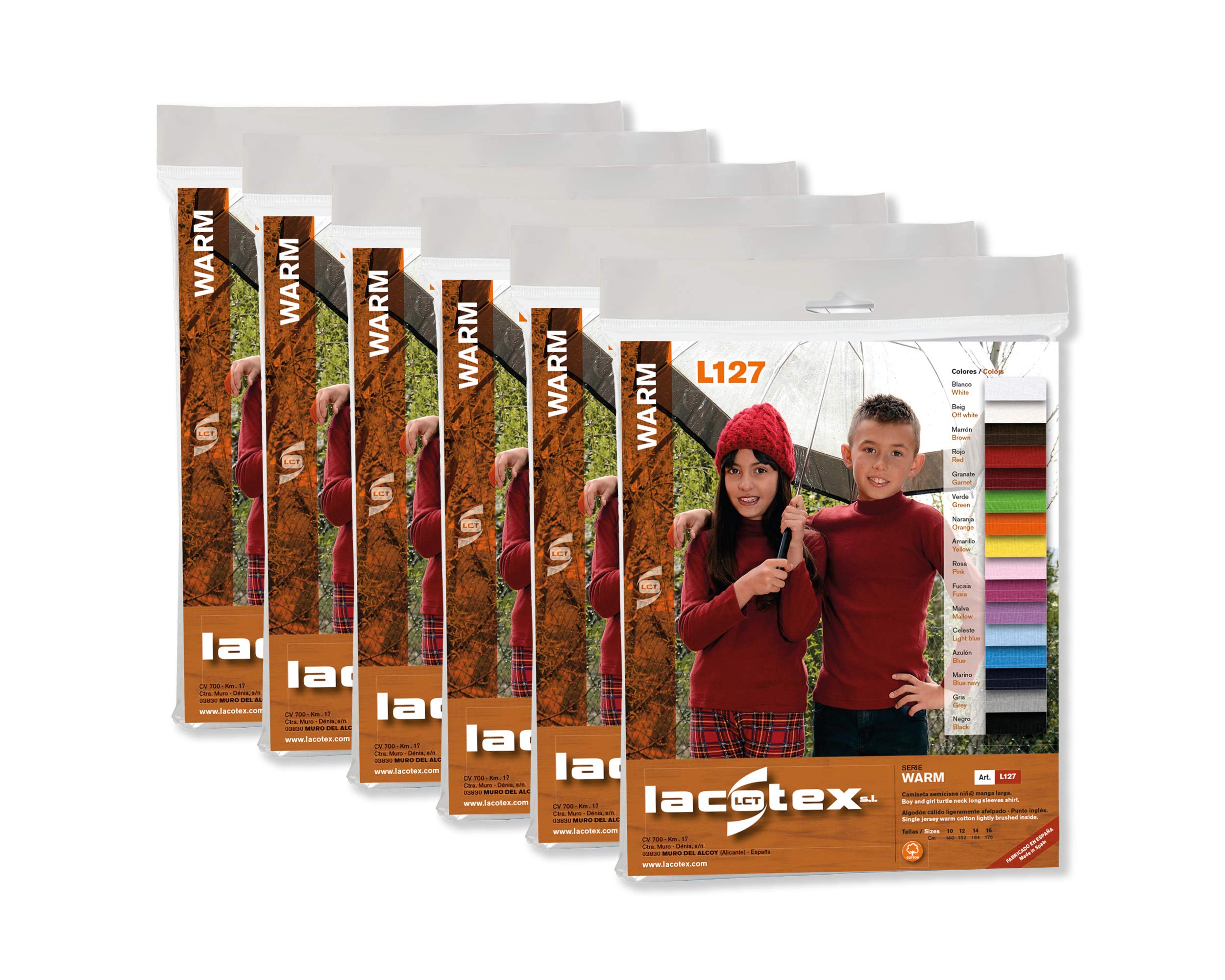 Pack de 2 Semicisne Lacotex Infantil L127 de Algodón, Manga Larga, Cuello Medio. Camiseta Unisex con Interior Cálido.