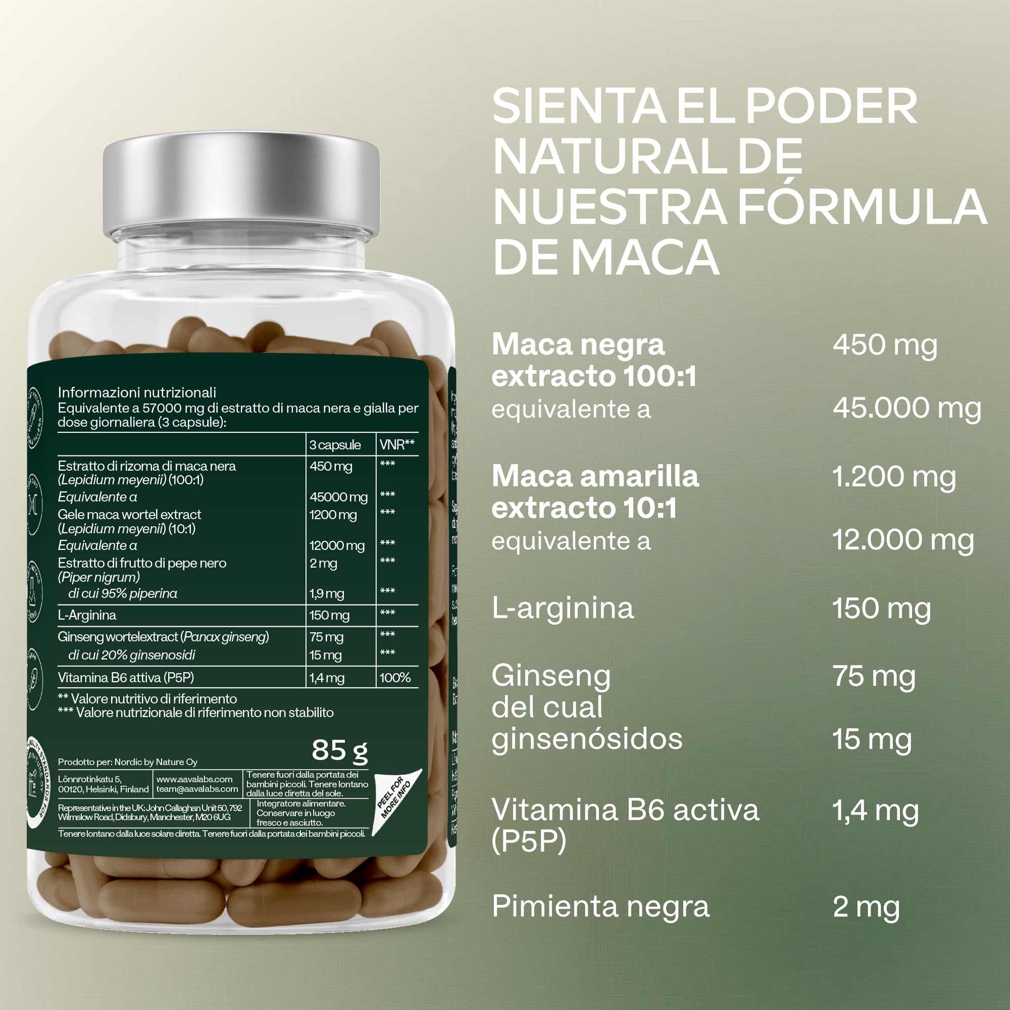 Maca Peruviana 57000mg | Estratto 100:1 di Black Maca Nera Extra Forte + 10:1 Maca Gialla con L-Arginina, Panax Ginseng Coreano, Vitamina B6 P5P, Pepe Nero - Integratore Uomo Donna - 120 Capsule