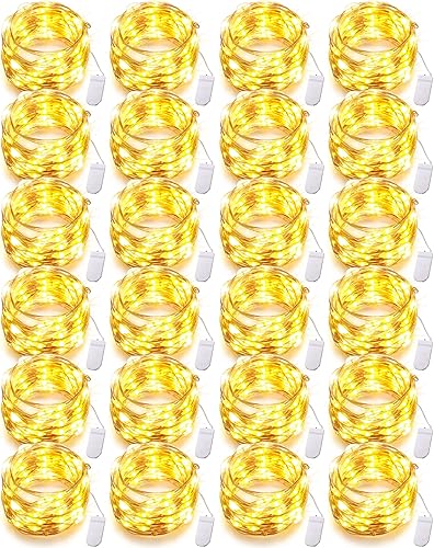 Riakrum 25 luces LED de 10 pies con 30 luces LED a granel, color blanco cálido, impermeable, pequeñas luces LED parpadeantes para tarro estrellado