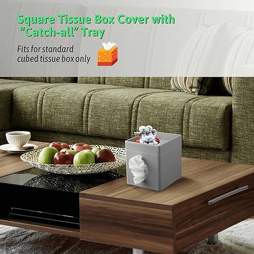 Miniatura 9 de Funda para caja de pañuelos, soporte cuadrado de piel sintética con bandeja de almacenamiento superior para bañoencimeramesita de nochemesa de