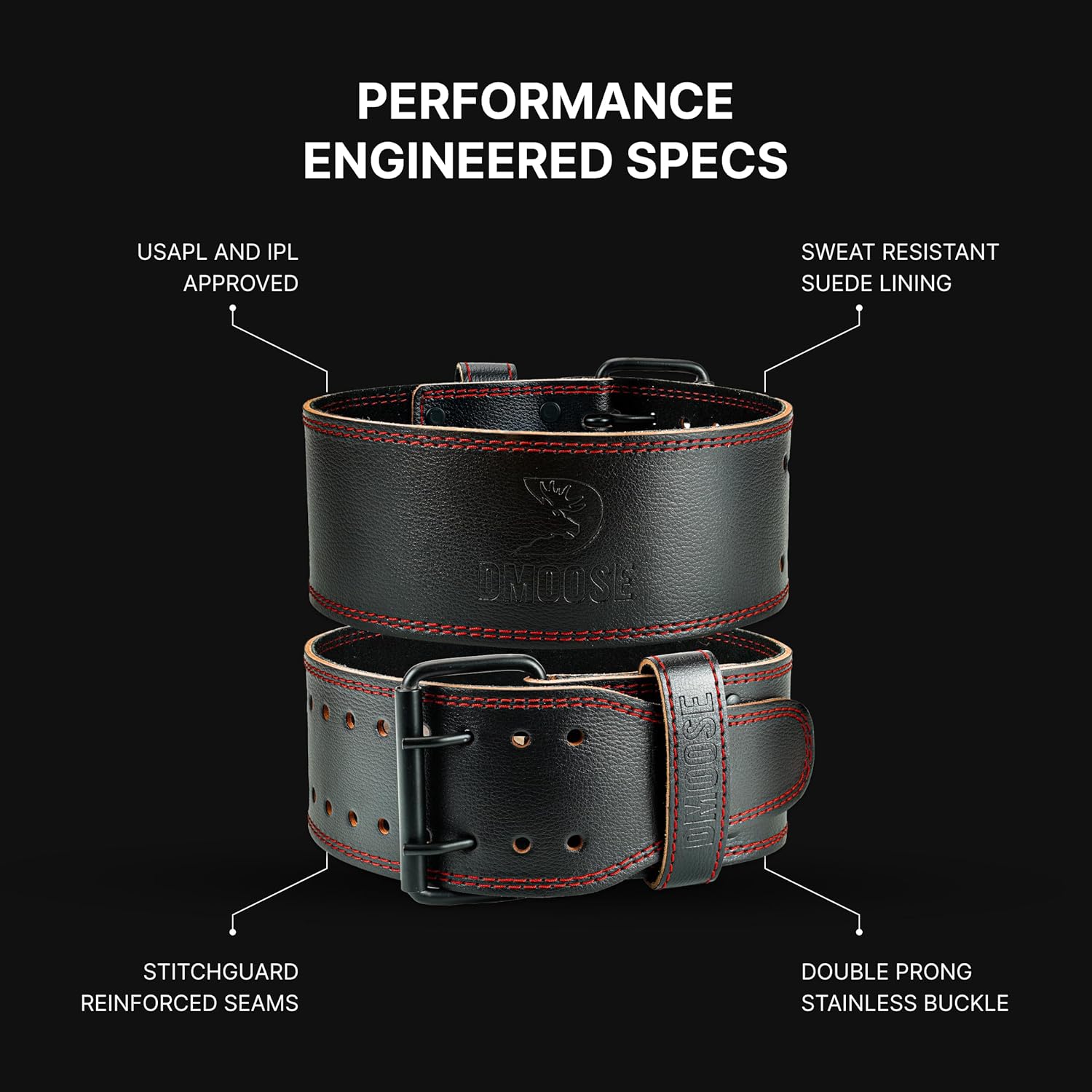 DMoose Fitness Weight Lifting Belt for Lower Back Support - 5mm Thick Genuine Leather Gym Belt for Squats, Deadlifts & Powerlifting - Double Prong Buckle with 10 Holes Adjustability for Men & Women - Image 8